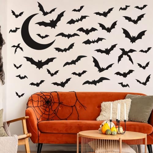 Halloween Bat Wall Decals Stickers Removable Moon Wall Decor - Black Variation