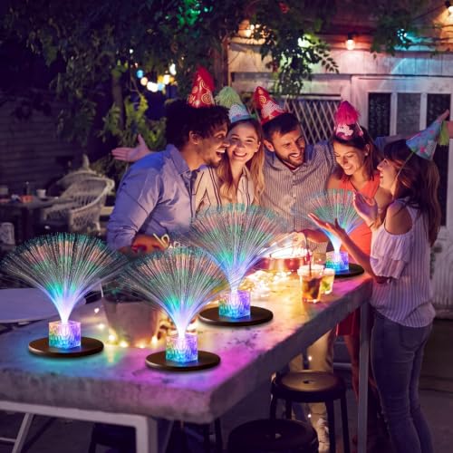 Mini Fiber Optic Lamp Set - 4 Clear 16-Inch Glow Party Favors with Color-Changing Lights