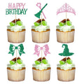 Witch Birthday Cupcake Toppers Set - Pink and Green Witch Themed Decorations, 48 Pieces