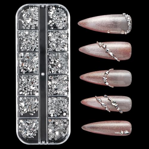 Silver Nail Rhinestones Charms Set - 2000 Small Flatback Crystals for Nail Art & DIY Decorations