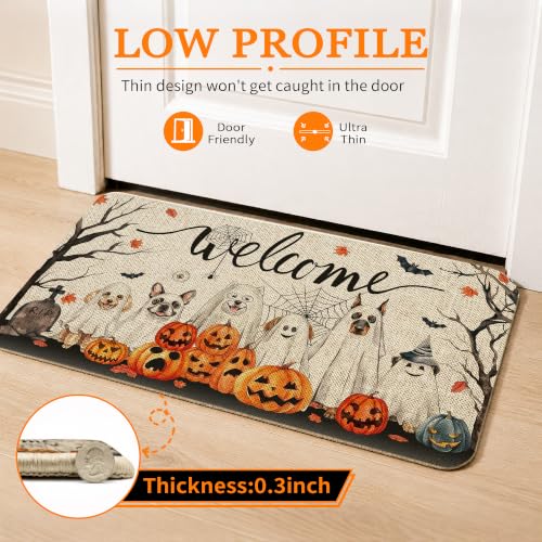 Halloween Ghost Dog Welcome Door Mat 30x17 Inches - Non-Slip Outdoor Rug - Variation: 1'5" x 2'6"