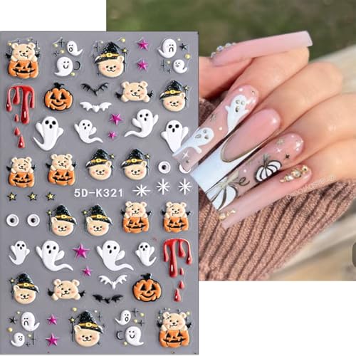 Halloween Nail Stickers Ghost Pumpkin Stars Moon Fall Design 3 Sheets Style-4