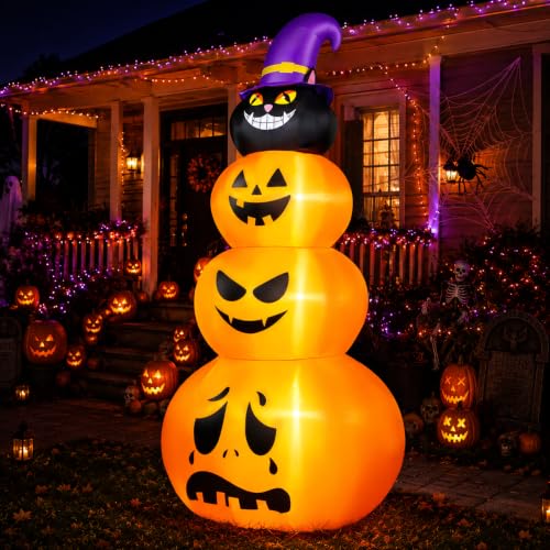 8FT Halloween Inflatable Outdoor Decoration with Built-in LEDs - Stacked Pumpkin, Weather-Resistant, Easy Setup, Halloween Yard Decor - Pumpkin Variation
