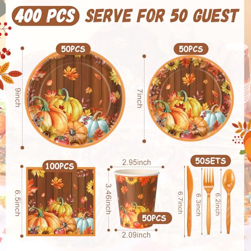 Pickmesh Autumn Pumpkin Disposable Party Plates Napkins Cups Set - 400 pcs