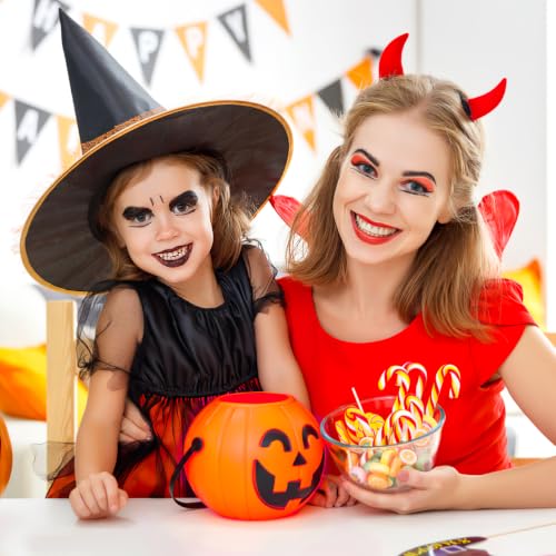 2 Pack Plastic Pumpkin Trick or Treat Buckets with Handle - Halloween Candy Baskets