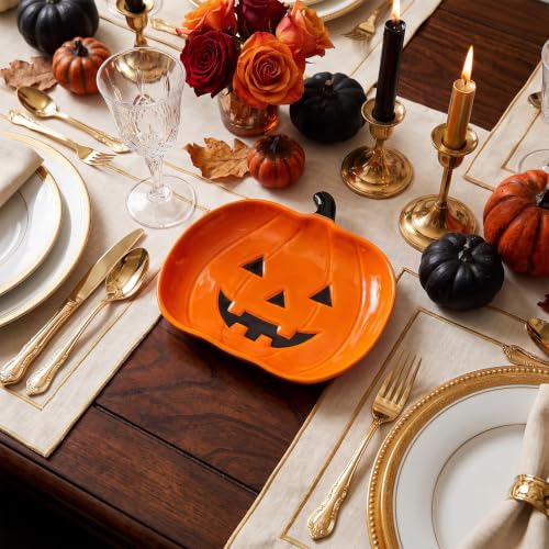 Halloween Jack O Lantern Ceramic Spoon Rest - Pumpkin Kitchen Counter Accessory - Orange