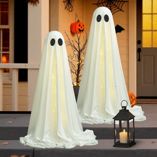 2-Pack Halloween Ghost Decorations with Lights & Remote Control - Outdoor Spooky Yard Decor