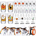 Halloween Shot Glasses Set - 24 Mini 1.5oz Glasses with Holiday Accessories
