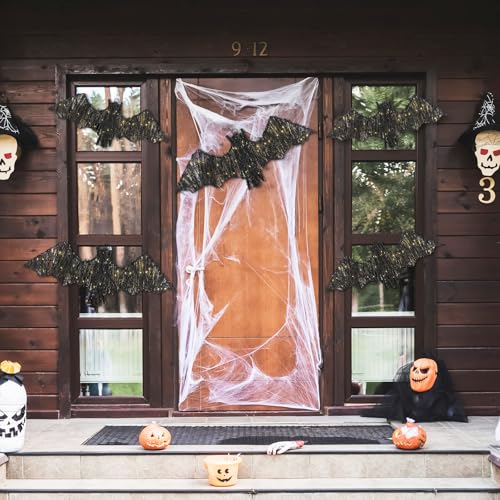 Halloween Rattan Bat Decorations with LED Lights & Timer Remote Set - Indoor Outdoor Spooky Decor