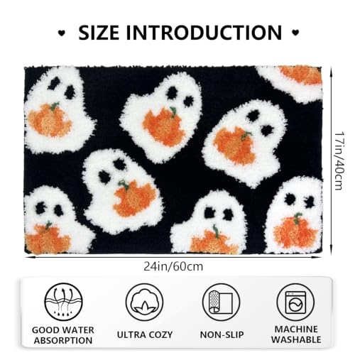 Halloween Black Ghost Bathroom Rug - Non-Slip 17x24 Inch Floor Mat
