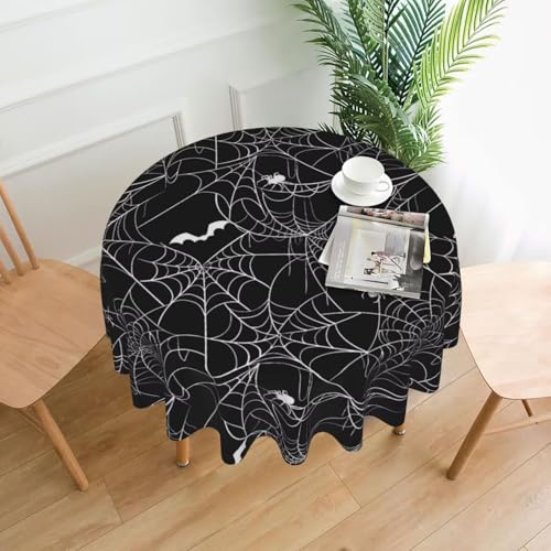 Halloween Round Tablecloth 60x60 Inches Black White Bats Spider Web Farmhouse Decor - Spider Web Variation