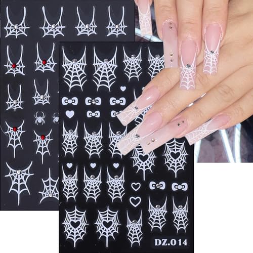 Halloween Nail Art Stickers Decals with Rhinestones - 4 Sheets with Spider Web & Goth Design - Variation 19
