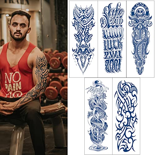 Semi Permanent Full Arm Tattoo Sleeves Set for Men Women - 5 Sheets