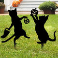 Black Metal Cat Garden Stakes Halloween Yard Decor, Set of 2
