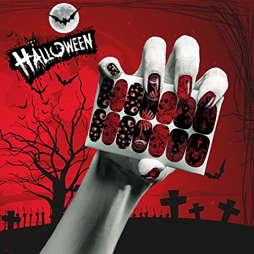 Halloween Nail Wraps Set - 14 Sheets Gothic Ghost Skull Demon Patterns with 2 Nail Files