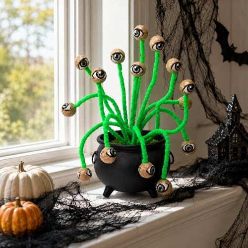 Halloween Eyeball Picks Set - 16 Bendable Spooky Eye Ball Stems, 10 Inches, Green Vintage Design (Variation of THIS listing)