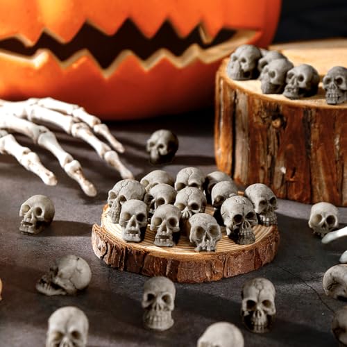 Mini Resin Skull Heads for Halloween Crafts & Decorations - 24 Pack
