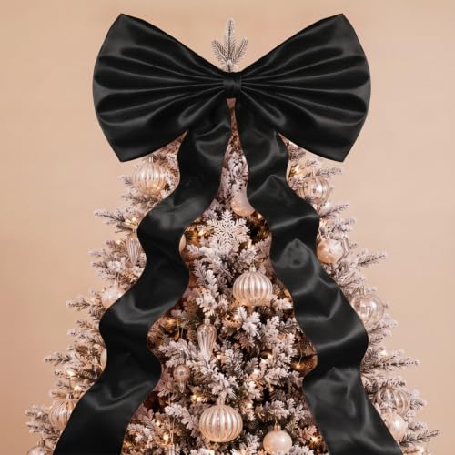 Giant Satin Christmas Tree Topper Bow - Black, 24 x 79 Inches