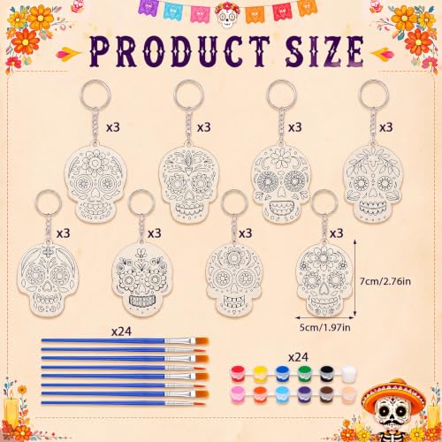 Día De Los Muertos Skull Keychain Craft Kit - 24 Sets with Paint & Accessories (Variation: 24 / Día De Los Muertos Skull)