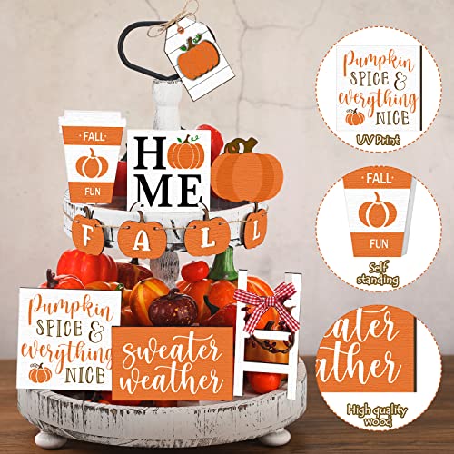 Autumn Style Two Tiered Tray Decor Set with 11 Wooden Signs - Farmhouse Fall Home Decor