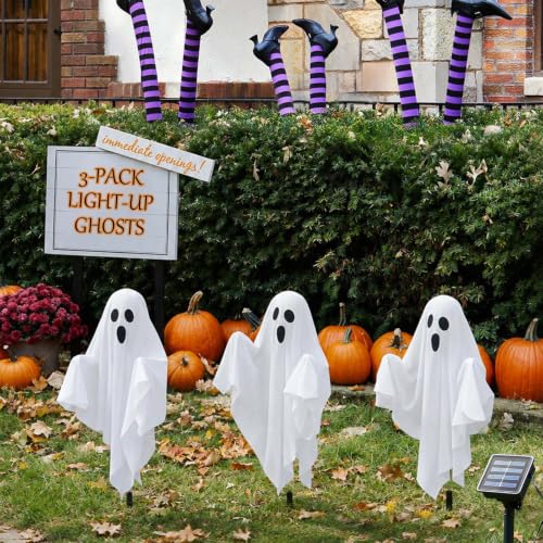 Outdoor Solar Ghost Lights 3-Pack - Halloween Pathway Yard Decor
