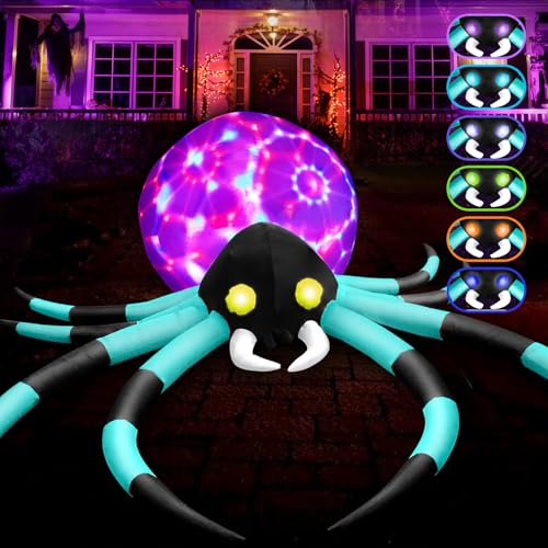12Ft Giant Halloween Inflatable Spider Yard Decoration with Color-Shifting Eyes and Flashing Belly
