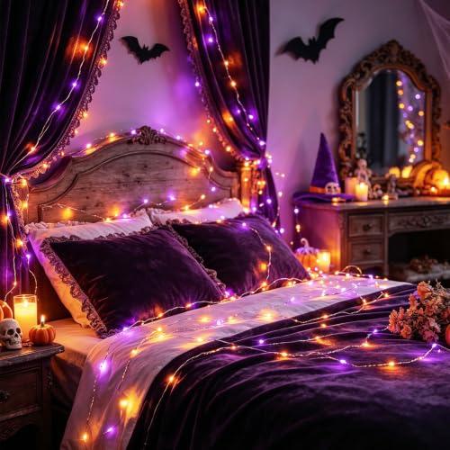 Twinkle Fairy Lights 8 Modes with Remote & Timer 33ft 100 LEDs - Orange + Purple