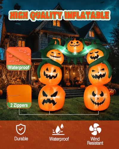 Giant 10FT Halloween Inflatable Pumpkin Vine Archway with 9 LED Lights - Outdoor Yard Decoration - Pumpkin Vine Arch