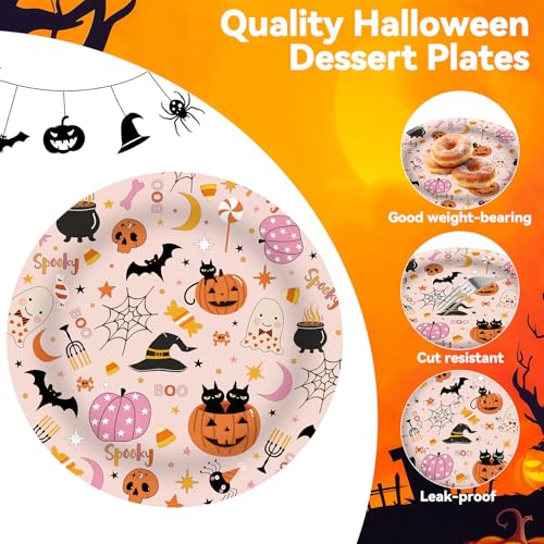Halloween Party Paper Plates 7 Inch - Spooky Dessert Plates, 50 Pack - Pink Ghost Design - Variation of THIS listing
