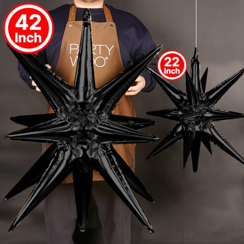 Black Star Spike Balloons 2pcs - 42 Inch Foil Explosion Mylar Party Balloons
