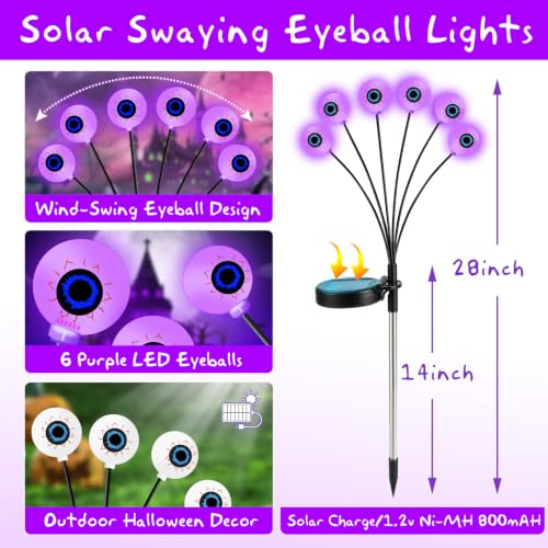 Solar Purple Eyeball Lights - Outdoor Halloween Yard Decor, Waterproof Swaying Firefly Scene Set