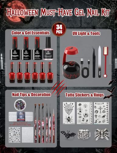 Beetles Halloween Vampiric Feast Gel Nail Polish Kit with Mini UV Light - Dark Red