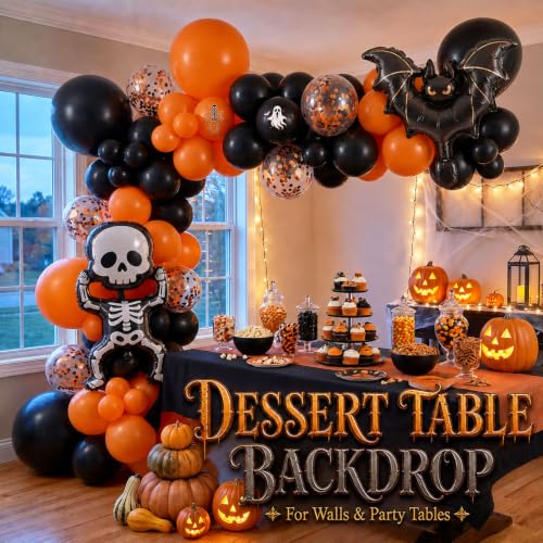 Halloween Balloon Arch Kit with Bat & Skeleton Foil Balloons - Orange Black Variation