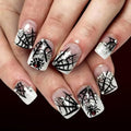 Halloween Short Square Press On Nails with Spider Web Design & Rhinestones - Variation: Color25