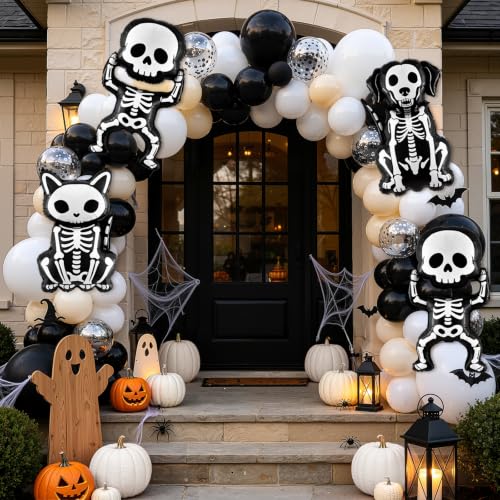 Halloween Skeleton Balloon Set Black White - 4 Pcs Spooky Party Decorations