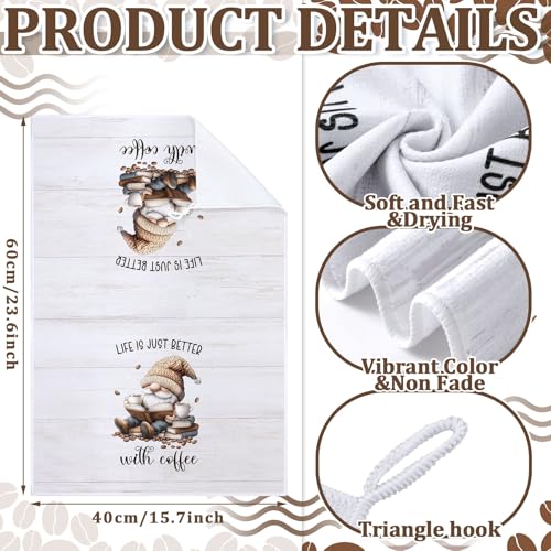 Kitchen Towels Set - 6 Absorbent Coffee Themed Dish Cloths for Cooking & Baking