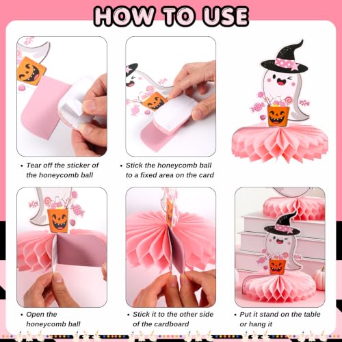 Halloween Spooky One First Birthday Table Centerpieces - Girl Pink Ghosts & Pumpkins