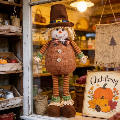 Retractable Autumn Gnome Decor - Adjustable Fall Plush Scarecrow for Home & Garden - Thanksgiving & Harvest Festival