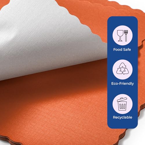 Orange Disposable Paper Placemats 14x10 Inch Pack of 50 - Wavy Edged Table Decor