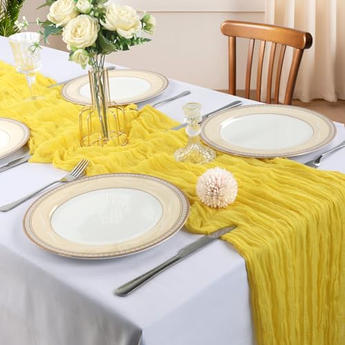 Lemon Yellow Cheesecloth Table Runner 12 Pack - 23x120 Inches, Boho Decor