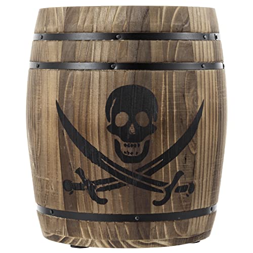 Pirate Rum Cask Utensil Crock with Burnt Wood & Pirate Pattern Variation