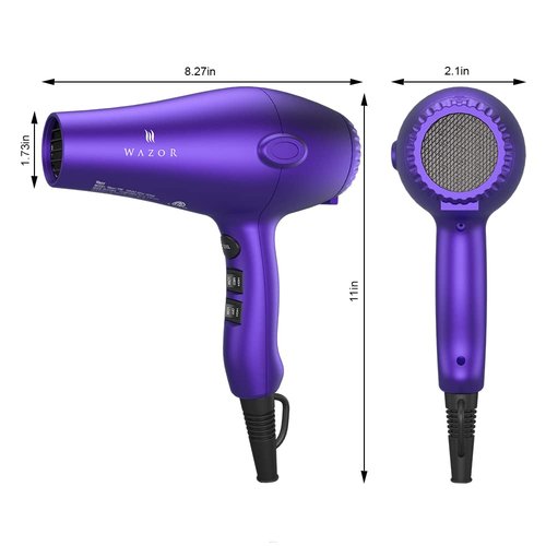1875W Professional Hair Dryer, Lightweight & Quiet Ionic Blow Dryer, Tourmaline Ceramic Technology for Fast Drying with 2 Speeds & 3 Heat Settings, Damage-Free Shiny Hair, Cool Shot Button, Purple