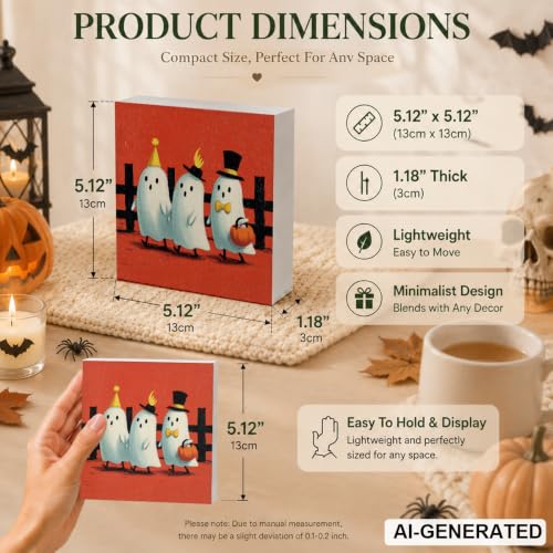 Halloween Ghost Wooden Sign Decor - Style 2, Cute Rustic Halloween Wood Sign
