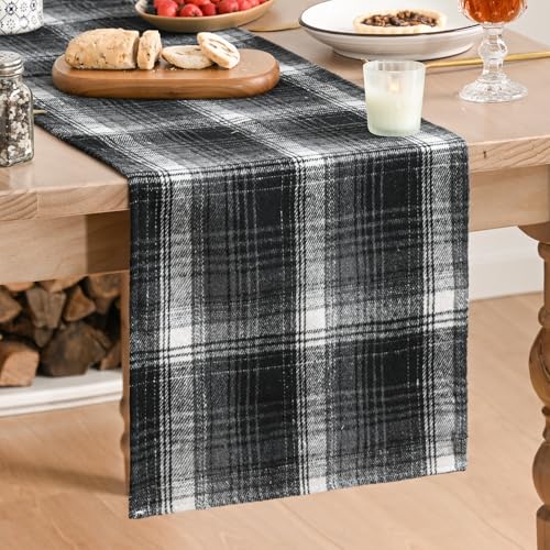 Farmhouse Check Table Runner 13x72 Inch Black Grey Holiday Kitchen Decor