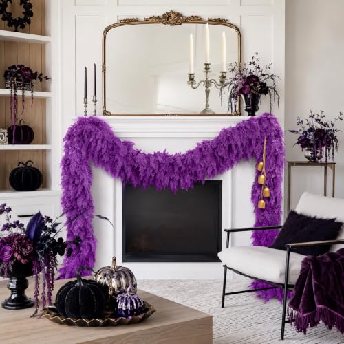 Purple Cedar Garland 9ft Artificial Christmas Decor for Indoor Outdoor | Reusable