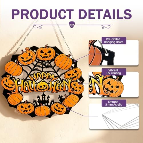 Halloween Door Sign - Acrylic Welcome Sign with Pumpkin & Spider - Outdoor Indoor Porch Decor