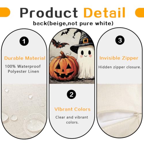 Halloween Ghost Pillow Cover 20x20 Waterproof Outdoor Pumpkin - Black & Orange Variation
