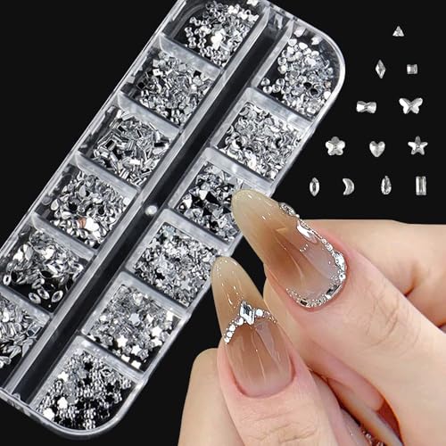 Silver Nail Rhinestones Charms Set - 2000 Small Flatback Crystals for Nail Art & DIY Decorations