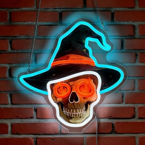 LED Halloween Skull Neon Sign Light Up Skull Wizard's Hat - Skull01