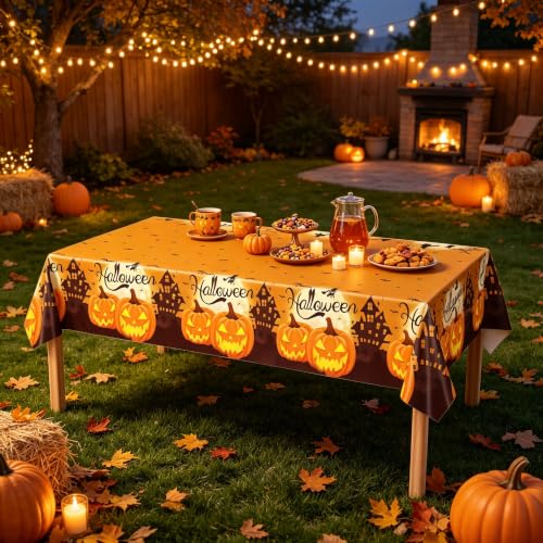 Halloween Tablecloth Set 4 Pack 54x108 Inch Spider Web Pumpkin Bat Designs - Party Decor